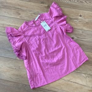 NWT Mango pink puff sleeve top with beautiful details blouse Size Small